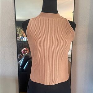 Elegant Tan Ribbed Sleeveless Top